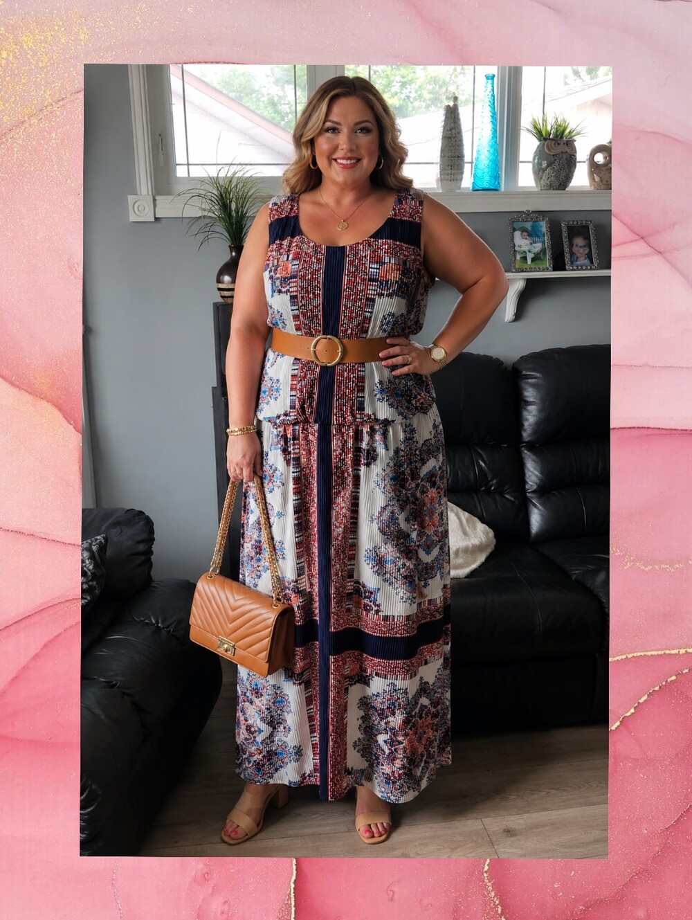 Cato Geometric Pleated Maxi Dress Size 20 Woman
